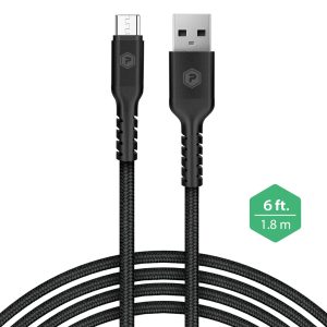 6ft black Braided Nylon Metallic Micro USB cable. Charge and sync cable