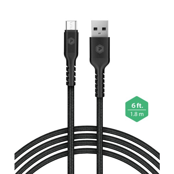 6ft black Braided Nylon Metallic Micro USB cable. Charge and sync cable