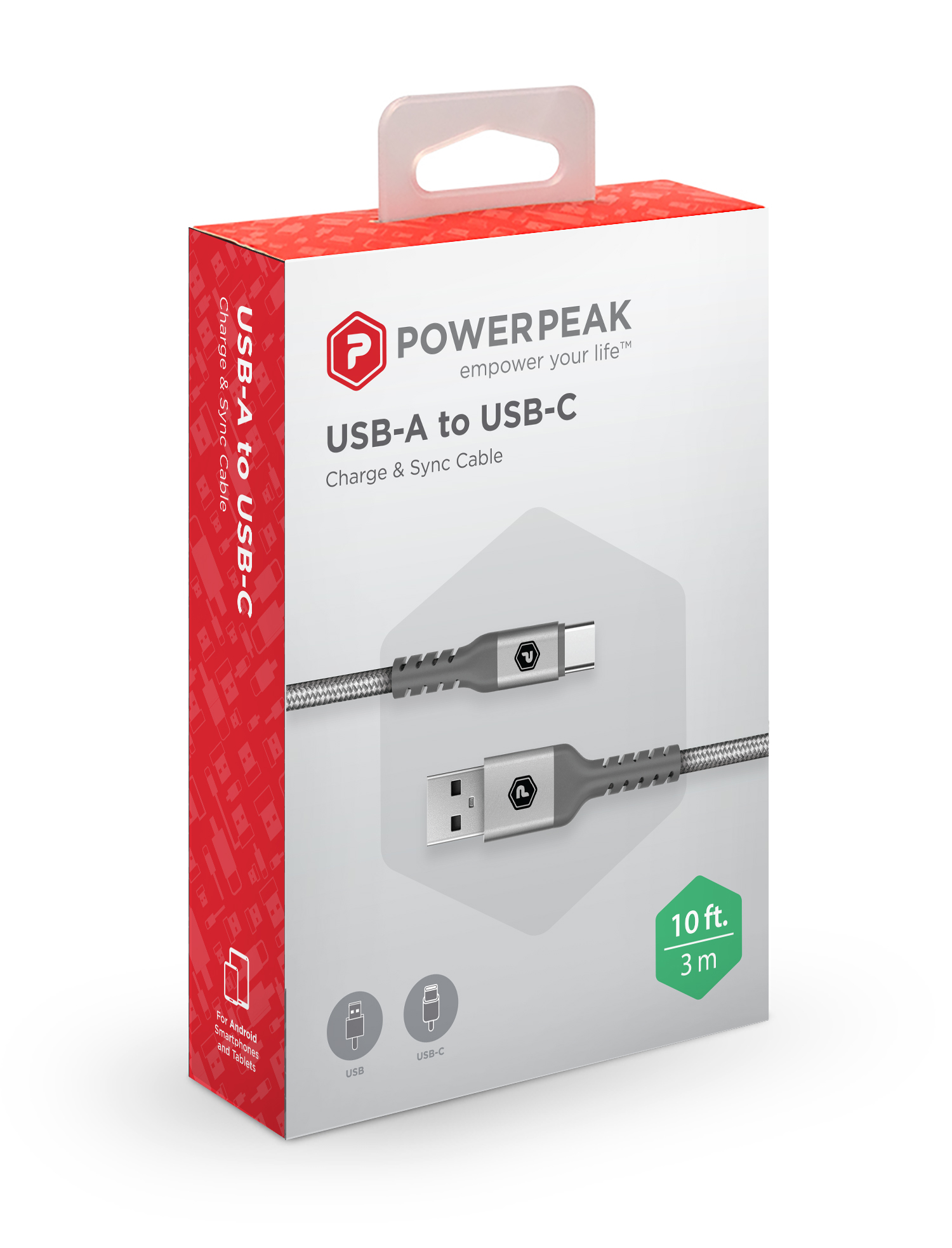 PowerPeak 10ft. Braided Nylon USB-A to USB Type-C Charging Cable - Silver