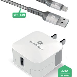Write wall charger with braided lightning charge and sync cable