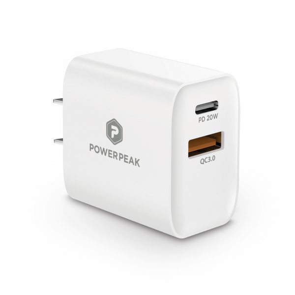 White dual port wall charger with fast charge