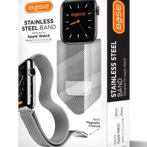 Base Apple Watch Stainless Steel Bands for Series 1/2/3/4/5/6/7/SE - Small (38/40/41mm) - Silver
