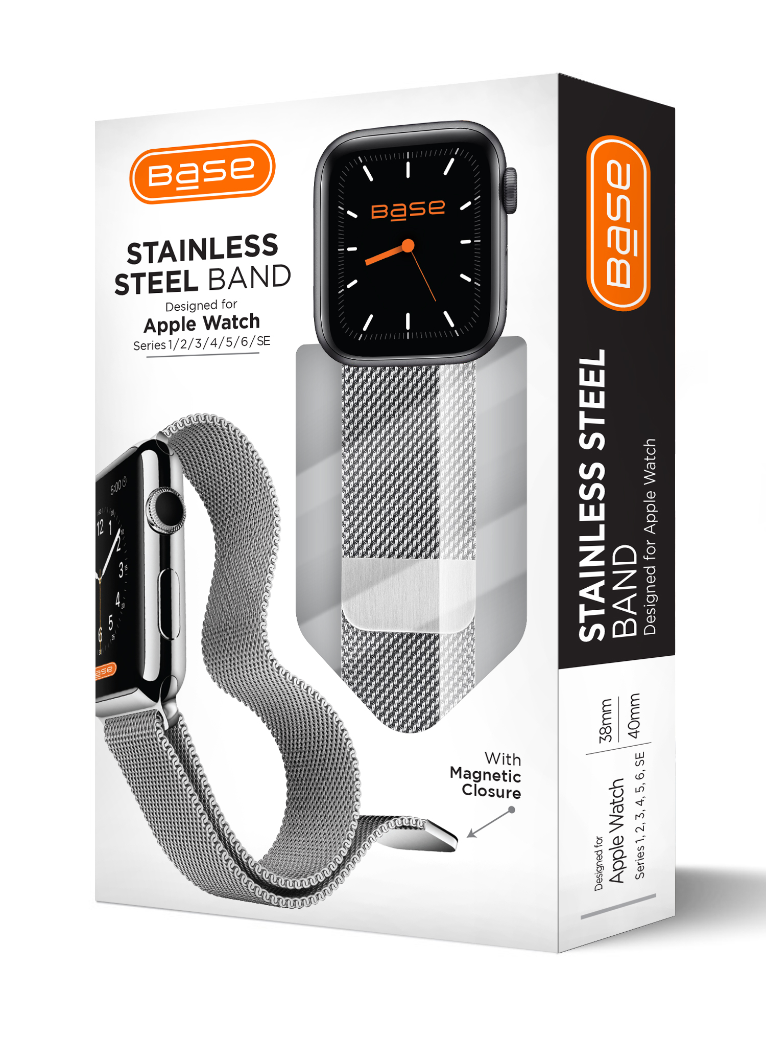 Base Apple Watch Stainless Steel Bands for Series 1/2/3/4/5/6/7/SE - Small (38/40/41mm) - Silver
