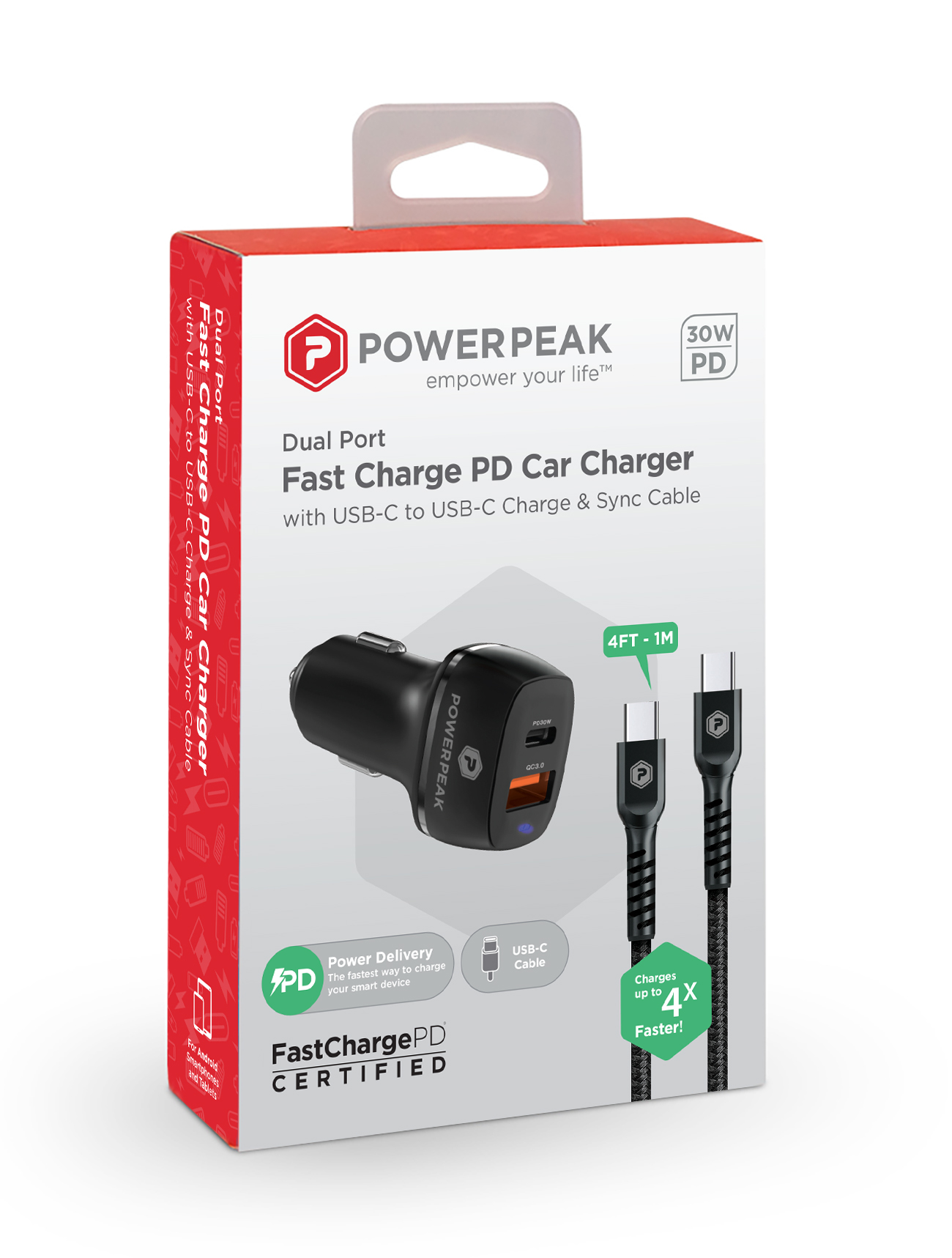 PowerPeak 30W Dual Port Car Charger USB-C to USB-C - Black