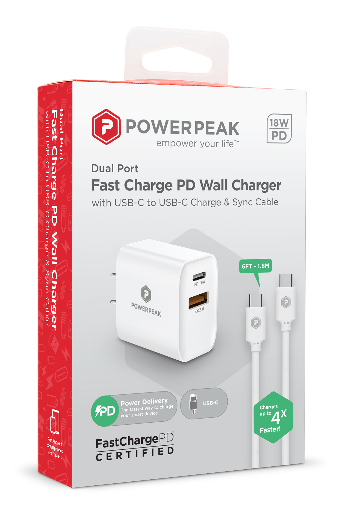 PowerPeak 20W Wall charger with USB-C to USB-C  Cable - White