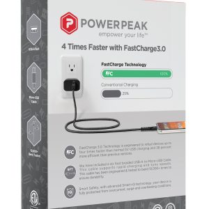 PowerPeak Quick Charge 3.0 Micro Wall Charger with 6ft. Braided Cable - Black