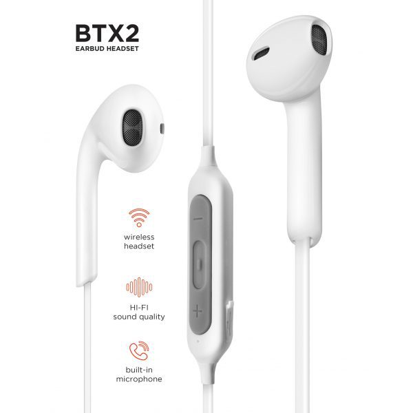 White wireless Headset Neckband compatible with tablets and smartphones