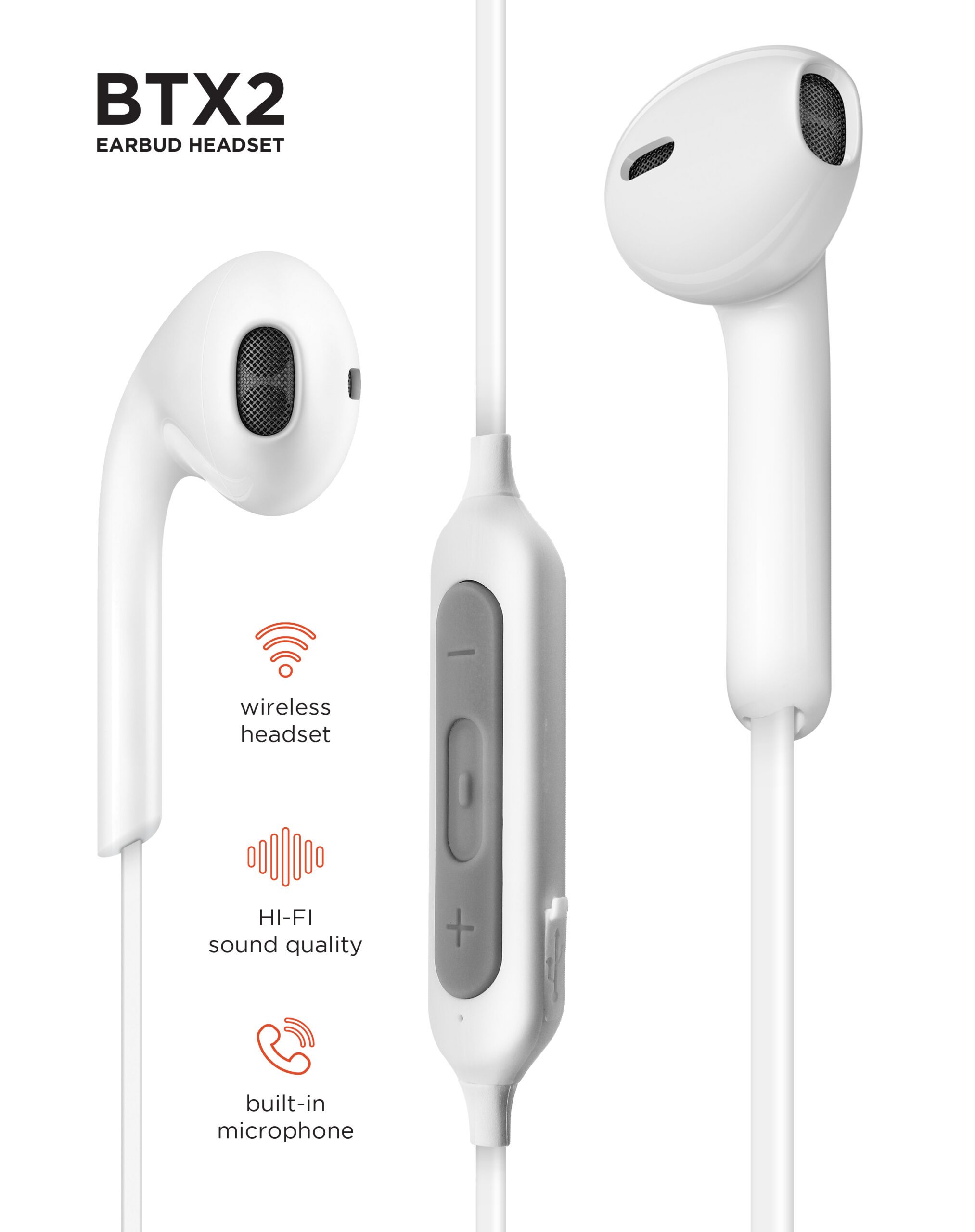White wireless Headset Neckband compatible with tablets and smartphones