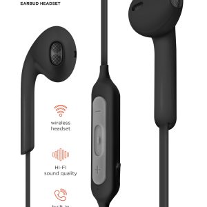 Black wireless Headset Neckband compatible with tablets and smartphones