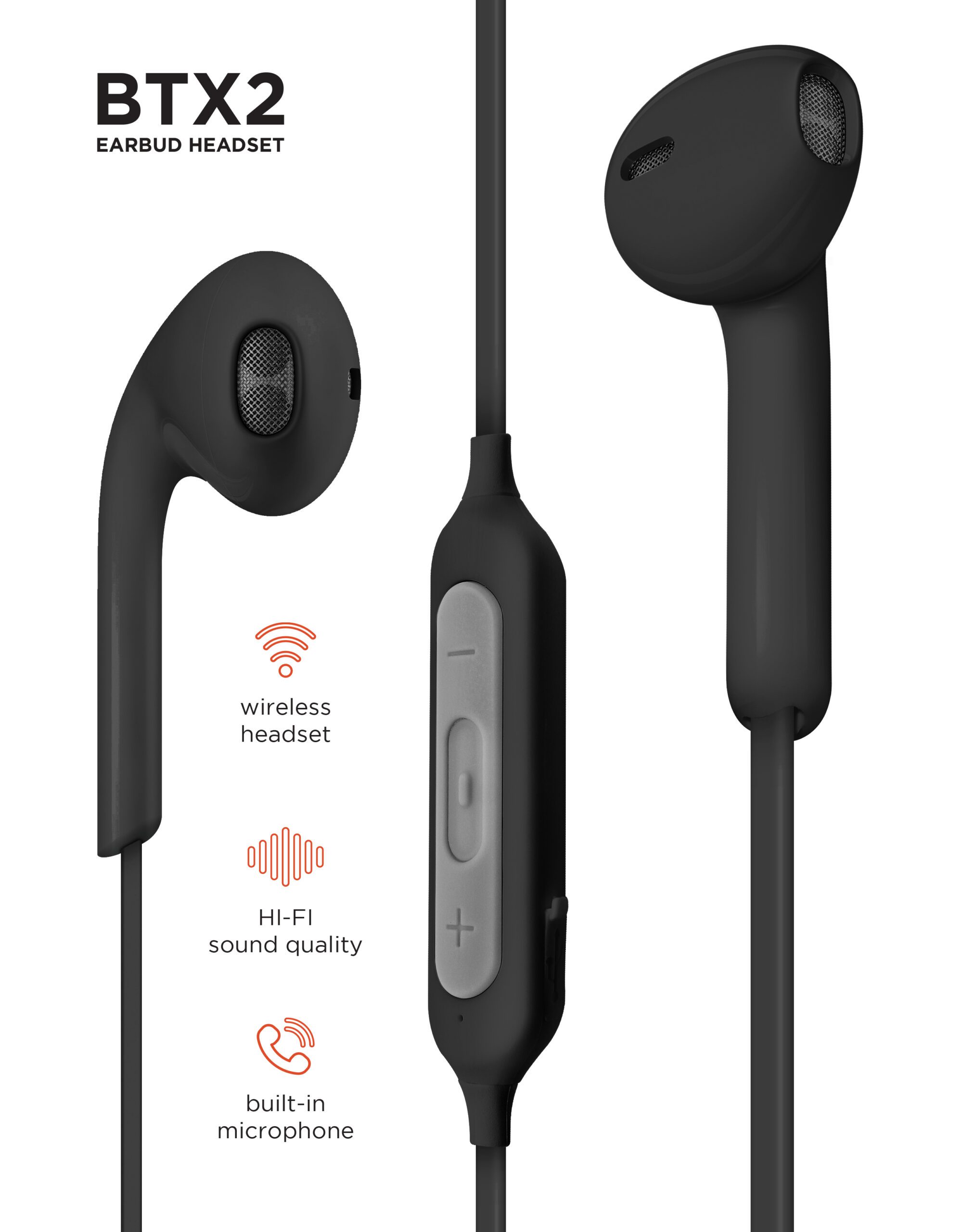 Black wireless Headset Neckband compatible with tablets and smartphones