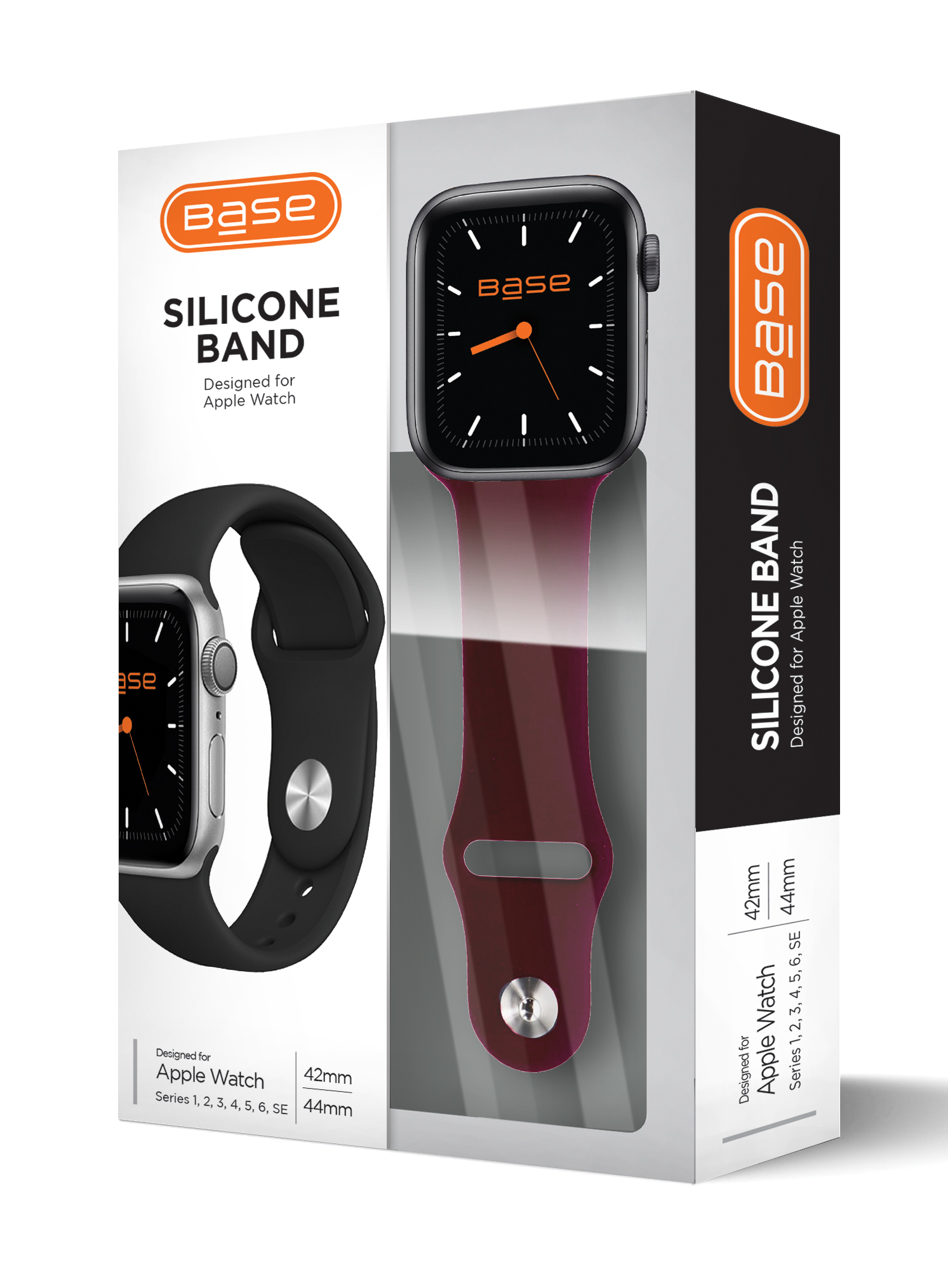 Base Apple Watch Silicone Bands for Series 1/2/3/4/5/6/7/SE - Large (42/44/45mm) - Wine Red