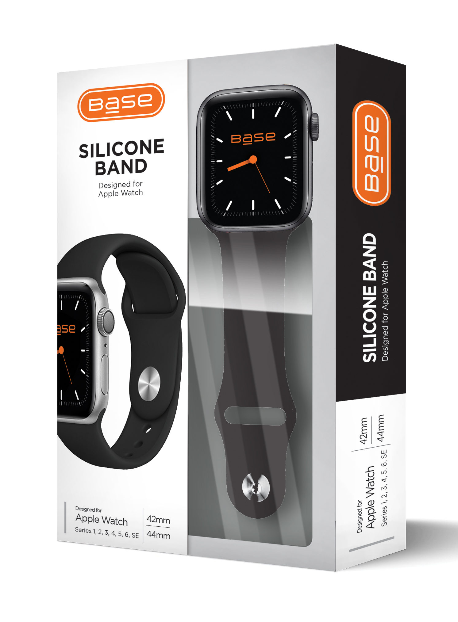 Base Apple Watch Silicone Bands for Series 1/2/3/4/5/6/7/SE - Large (42/44/45mm) - Black