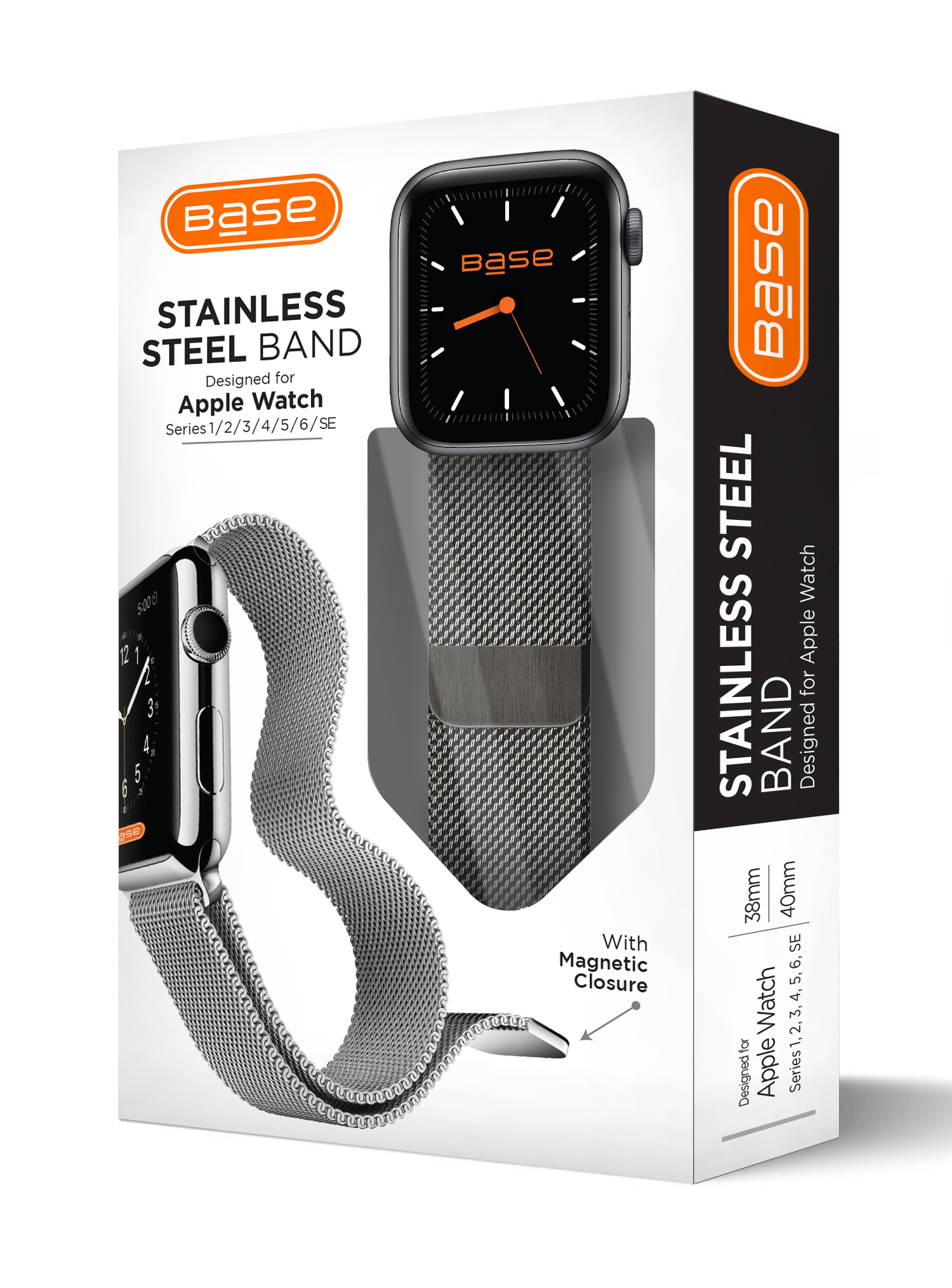 Base Apple Watch Stainless Steel Bands for Series 1/2/3/4/5/6/7/SE - Small (38/40/41mm) - Black