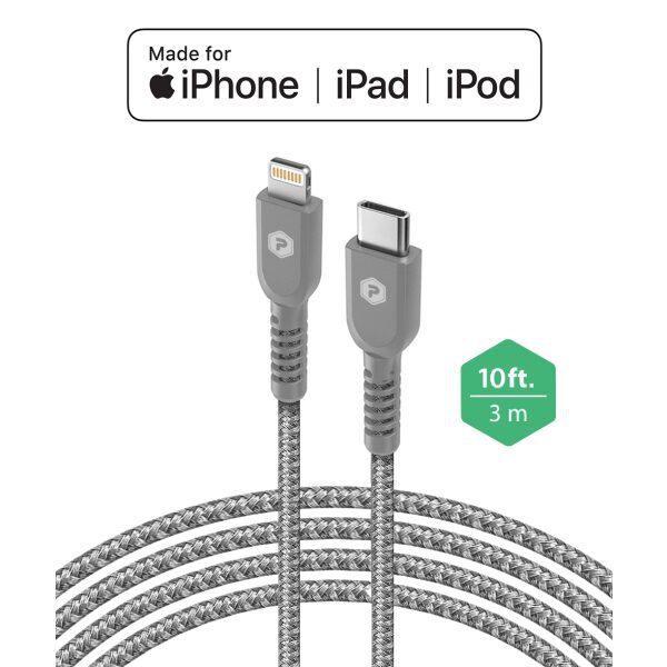 Silver USB-C to Lightning 10ft Fast Charge Cable