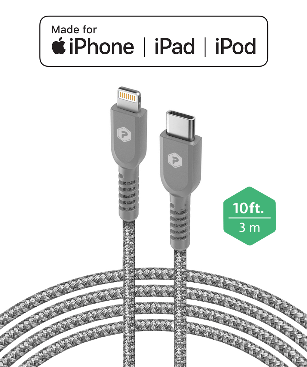 Silver USB-C to Lightning 10ft Fast Charge Cable