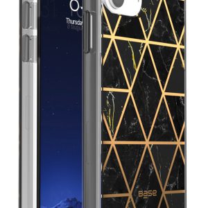 marbled black protective case with gold geometric design for iPhone 13 Pro cell phones