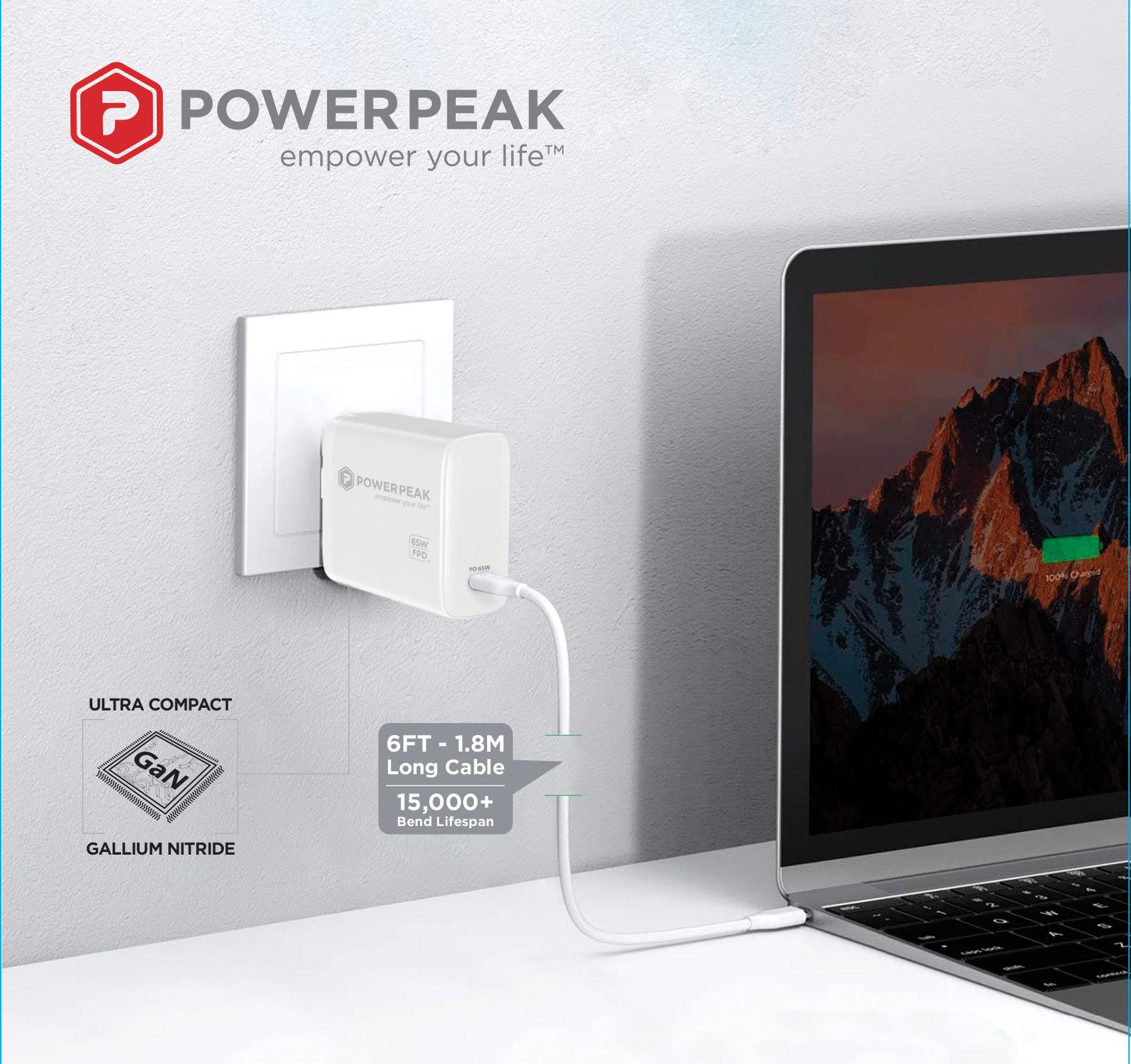 PowerPeak PD Laptop Wall charger 65W USB-C PD