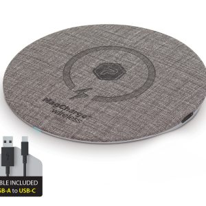 Aluminum Circular MagCharge Wireless Pad for Qi-Compatible Devices with USB-A to USB-C Cable Black