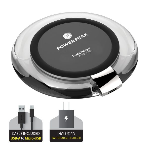 Aluminum Wireless Fast Charging Circle Pad for Qi-Compatible Devices with Black USB-A to Micro-USB cable and adapter