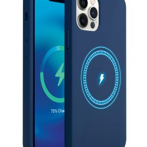 Blue liquid silicone case compatible with magsafe wireless charging for iPhone 13 Pro cell phones