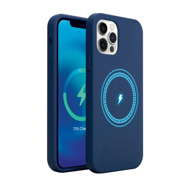 Blue liquid silicone case compatible with magsafe wireless charging for iPhone 13 Pro cell phones