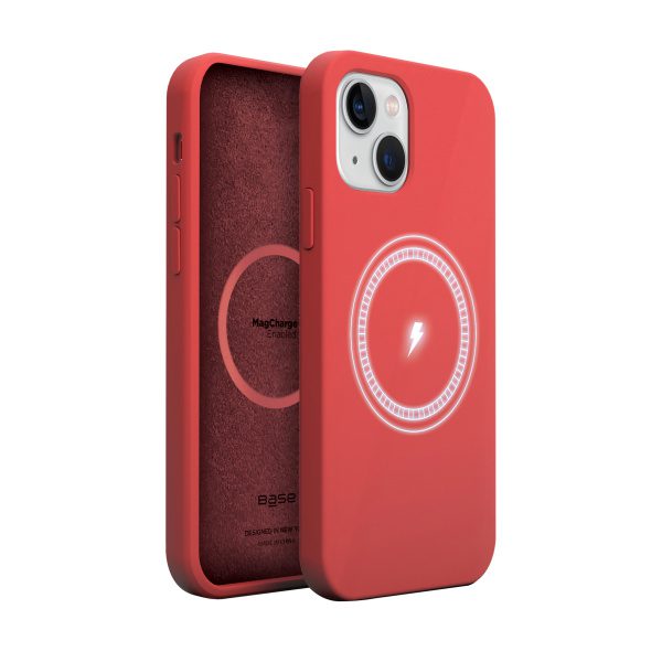 Base MagSafe Compatible Liquid Silicone Gel/Rubber Case for iPhone 13 (6.1) - Red