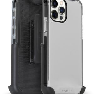 Clear slim dual protective case with black edges and 180 degree strap holder for iPhone 13 cell phones