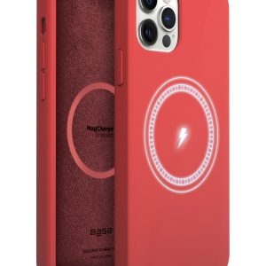 Red liquid silicone case compatible with magsafe wireless charging for iPhone 13 Pro Max cell phones
