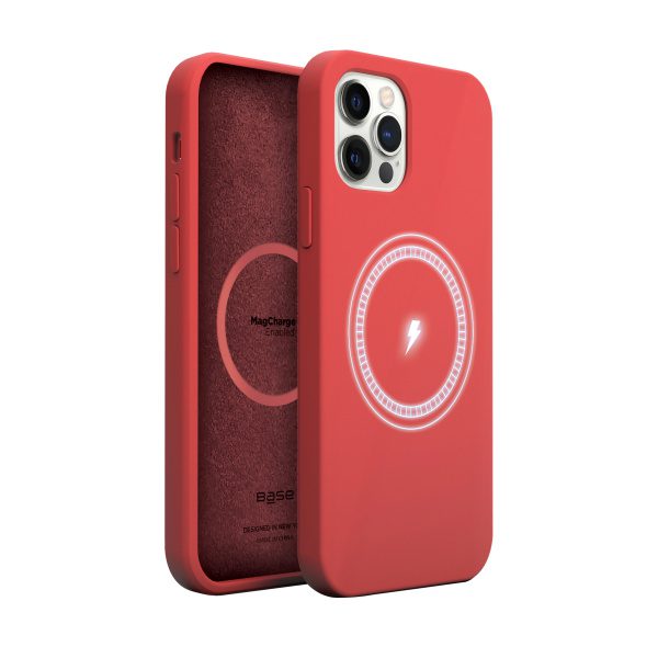 Red liquid silicone case compatible with magsafe wireless charging for iPhone 13 Pro Max cell phones