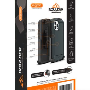 IPHONE 13 PRO MAX (6.7) - BOULDER - BLACK - HEAVY-DUTY CO-MOLDED RUGGED PROTECTIVE CASE w/ BELT CLIP HOSLTER