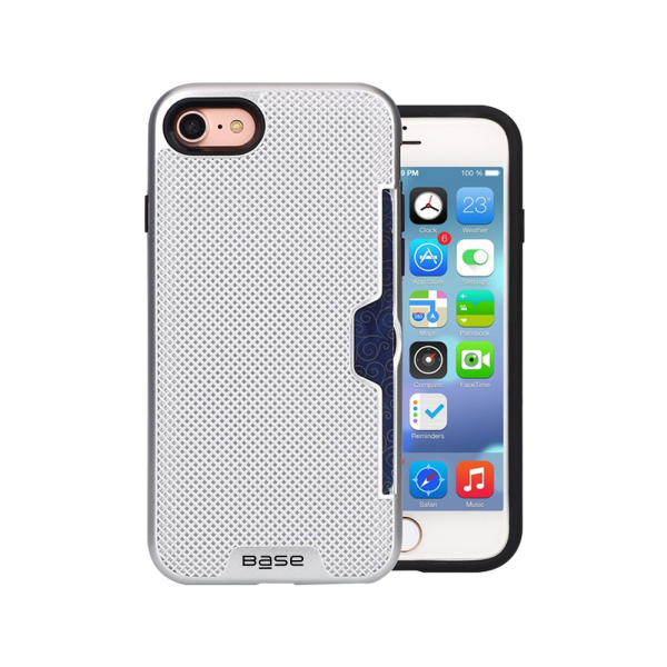 Silver case protector with woven pattern texture with slot to store a credit card or ID for iPhone SE2 iPhone SE3 iPhone7 iPhone8 cell phones