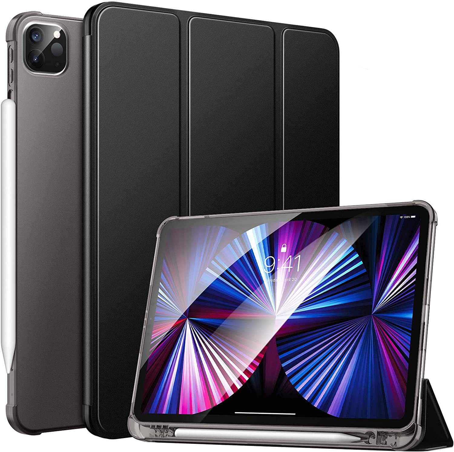 Black tablet protective case with different position angles with pencil holster for iPad Pro 11 3rd Gen 2021/ 2nd Gen 2020/ 1st Gen 2018