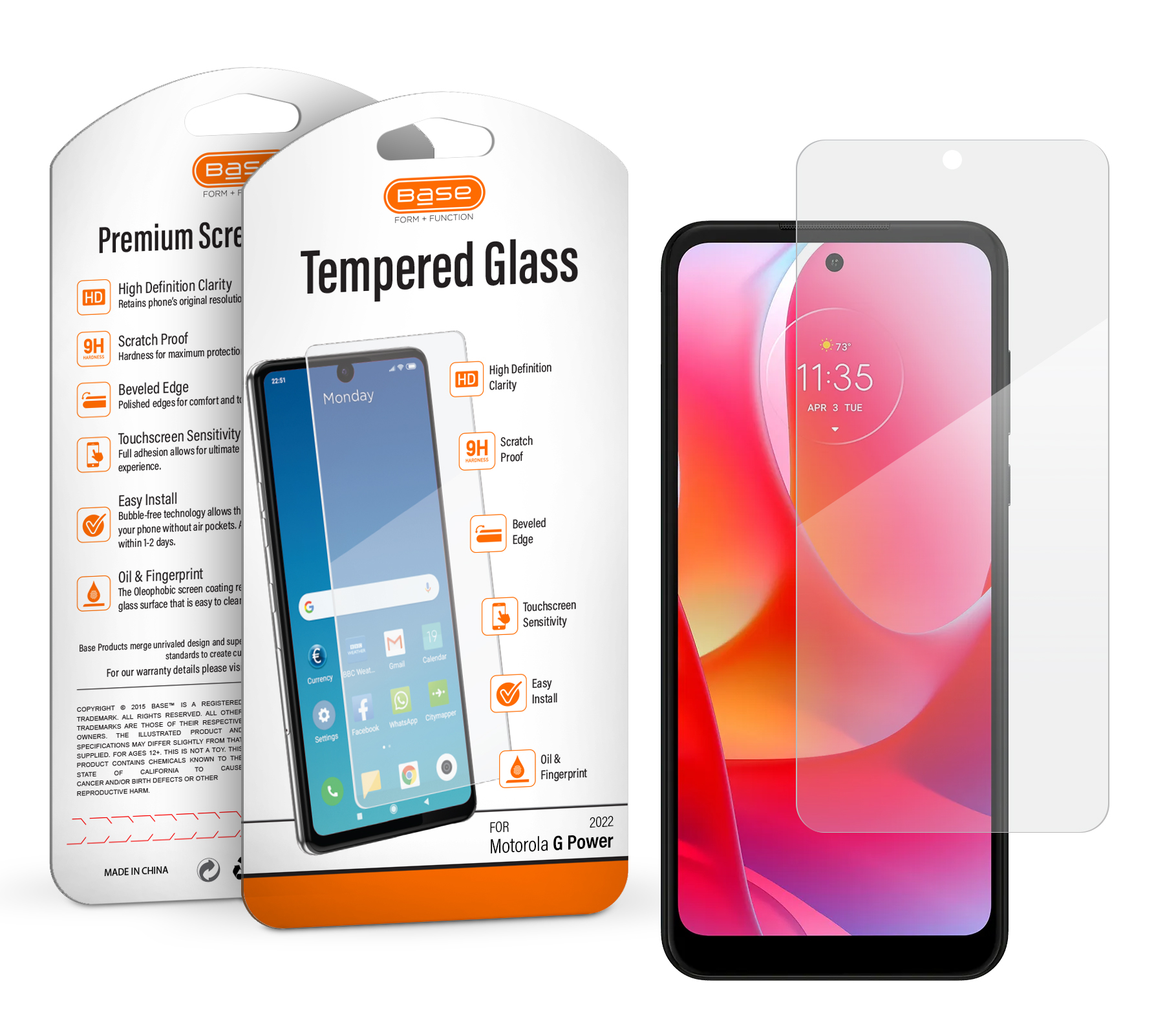 BASE PREMIUM TEMPERED GLASS SCREEN PROTECTOR FOR MOTO G POWER 2022