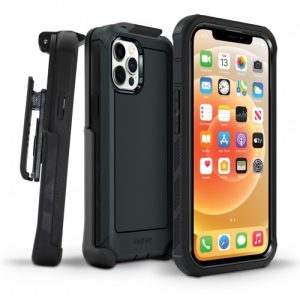 Two-piece boulder black protective case with strap holder compatible with MagSafe wireless charging for iPhone 14 Max cell phones