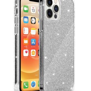 Silver/clear slim glimmering protective case wireless charging compatible for iPhone 14 Pro cell phones
