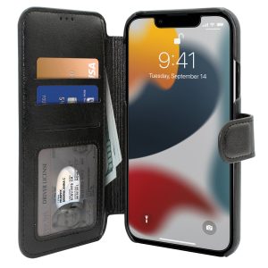 Black folio wallet protective case for iPhone 14 Pro cell phones