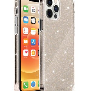 Rose Gold/clear slim glimmering protective case wireless charging compatible for iPhone 14 Pro cell phones