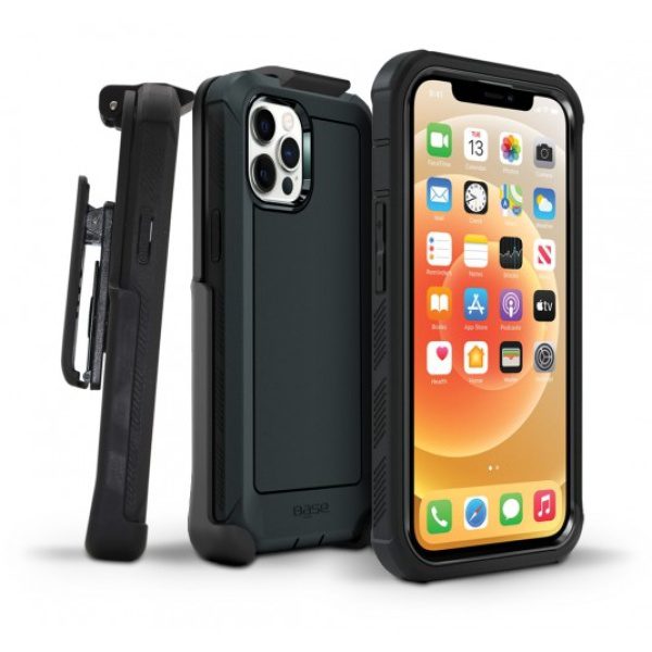 Black two-piece protective case strap holder compatible with MagSafe wireless charging for iPhone 14 cell phones
