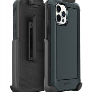 Black two-piece rugged protective case with strap holder compatible with MagSafe wireless charging for iPhone 14 Pro Max cell phones