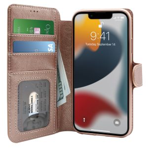 Rose gold folio wallet protective case for iPhone 14 cell phones