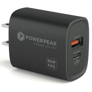 PowerPeak PD Wall Dual Port Charger 20W - Black