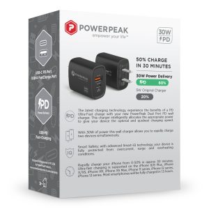 PowerPeak PD Wall Dual Port Charger 20W - Black